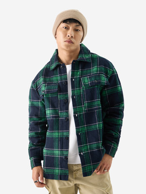 The Souled Store Men Checkered Casual Green, Grey, Dark Blue Shirt
