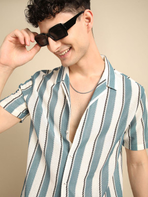 Tyzlo Men Printed Casual Green, White Shirt