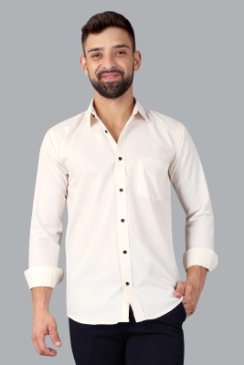 Fabrically Men Solid Formal Cream Shirt