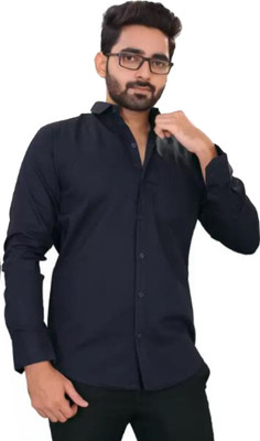 Wristy Men Solid Casual Dark Blue Shirt