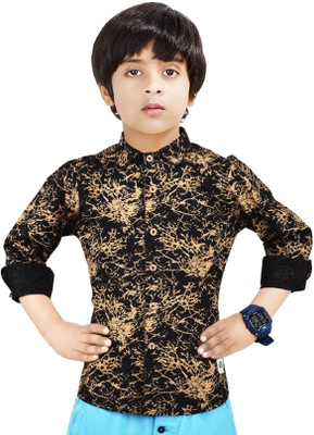 crane Boys Printed Casual Black, Brown Shirt