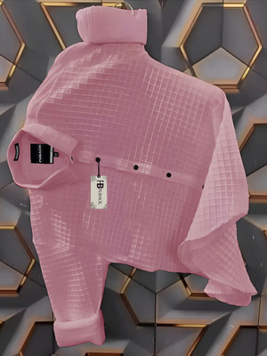 FUBACK Men Self Design Casual Pink Shirt