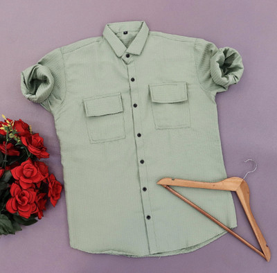 SHFASHION Men Self Design Casual Pink Shirt