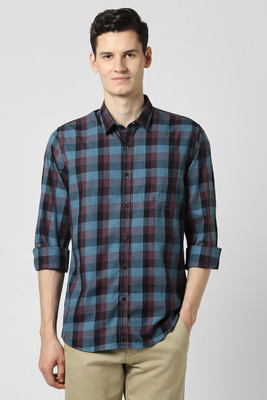 PETER ENGLAND Men Checkered Casual Blue Shirt