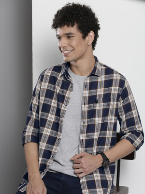 The Indian Garage Co. Men Checkered Casual Dark Blue Shirt