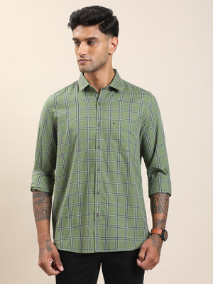 TURTLE Men Checkered Casual Green Shirt