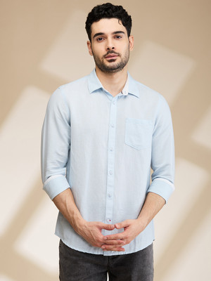 BEING HUMAN Men Solid Casual Blue Shirt