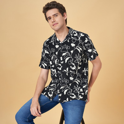 PEOPLE Men Printed Casual Black, White Shirt