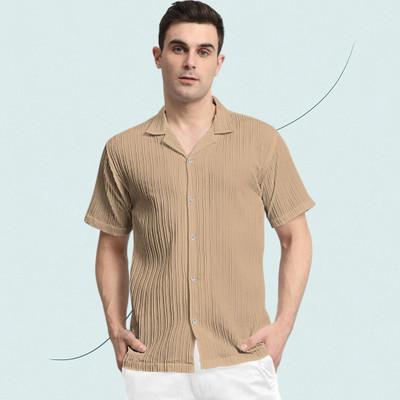 A COMBRAIDED Men Self Design Casual Brown Shirt