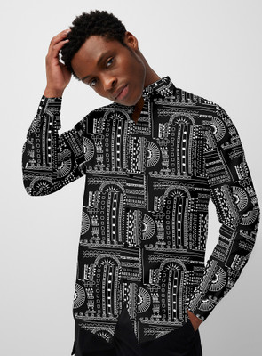LYZOO FASHION Men Printed Casual Black Shirt