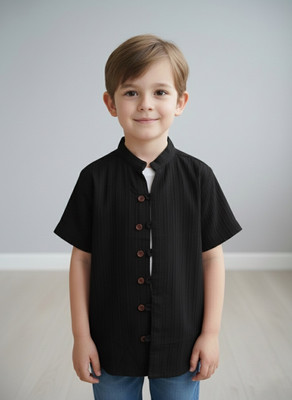 ESTHERCHARM Boys Self Design Casual Black Shirt