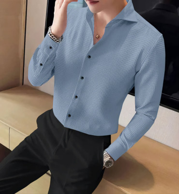 GCFAB Men Self Design Casual Light Blue Shirt