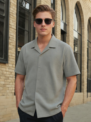 OGEN Men Self Design Casual Grey Shirt