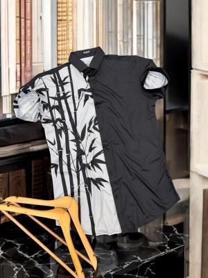 Joliya Men Printed Casual Black, White Shirt