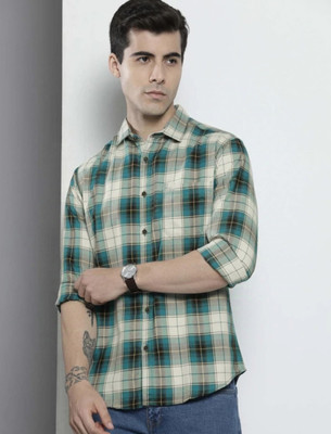 Indi Hemp Men Checkered Casual Green Shirt