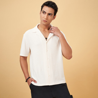 Street 808 by Pantaloons Men Checkered Casual White Shirt
