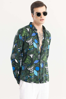 Snitch Men Printed Casual Green Shirt
