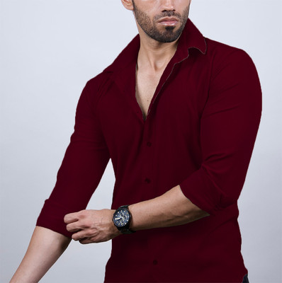 Marmic Fab Men Solid Casual Maroon Shirt