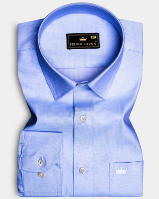 french crown Men Solid Formal Blue Shirt