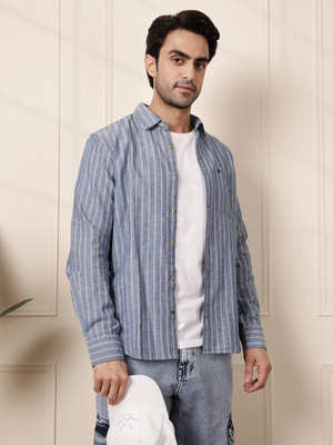 WROGN Men Striped Casual Grey Shirt