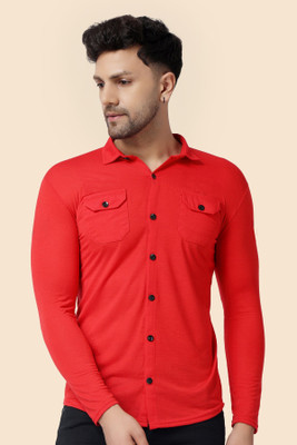 GEUM Men Solid Casual Red Shirt