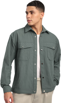 BEYOUNG Men Self Design Casual Green Shirt