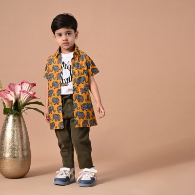 MoMaa Boys Printed Casual Yellow Shirt