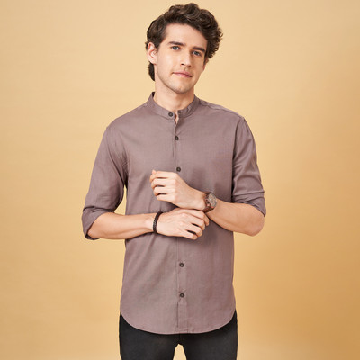 Indus Route by Pantaloons Men Solid Casual Brown Shirt