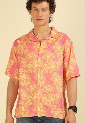 SK Creation Men Floral Print Casual Yellow, Pink Shirt