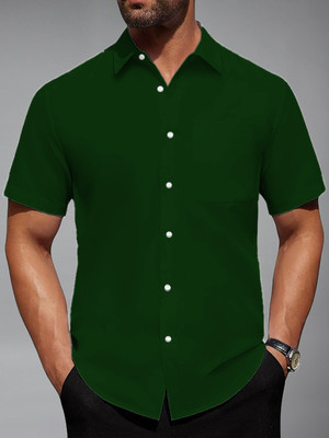 Yugnik Men Solid Casual Dark Green Shirt