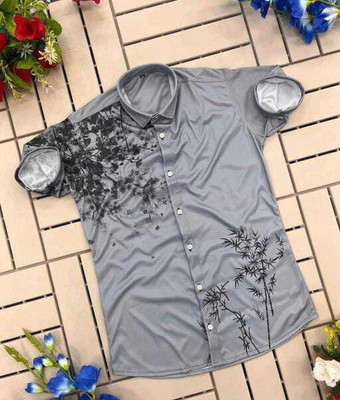 Varni Creation Men Printed Casual Grey, Black Shirt