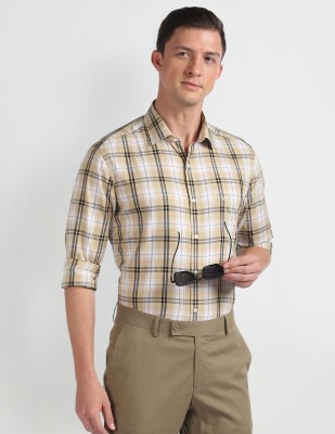 ARROW Men Checkered Casual Beige Shirt