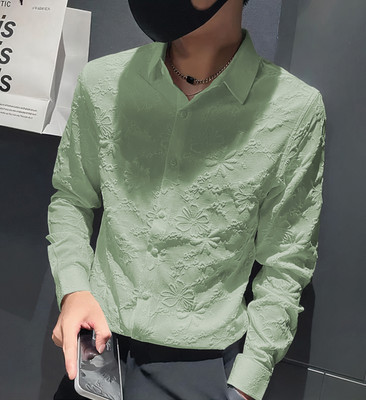 quinlan Men Floral Print Casual Light Green Shirt