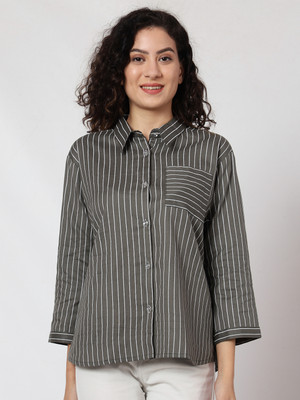 METRONAUT Women Striped Casual Grey Shirt