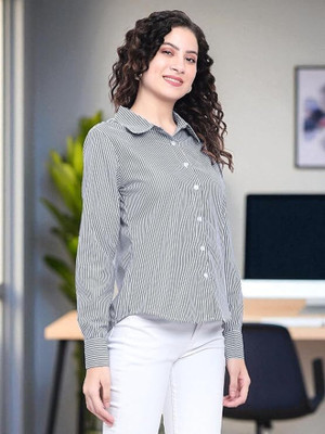 SKD TRENDZ Women Striped Casual Black Shirt