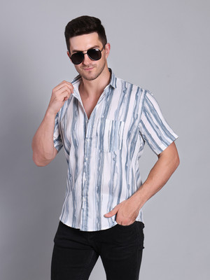 RARE CAMEL Men Geometric Print Casual Grey, White Shirt