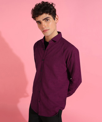 INDICLUB Men Solid Casual Maroon Shirt