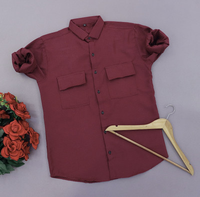 SHFASHION Men Solid Casual Pink Shirt