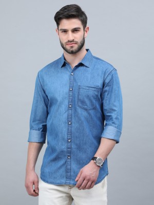 Regrowth Men Solid Casual Blue Shirt