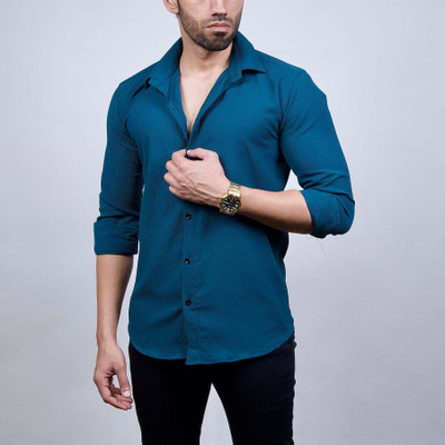 Marmic Fab Men Solid Casual Blue Shirt