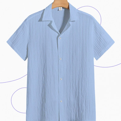 Looksky Men Self Design Casual Light Blue Shirt