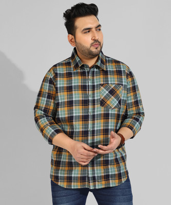 Instafab Plus Men Checkered Casual Green Shirt