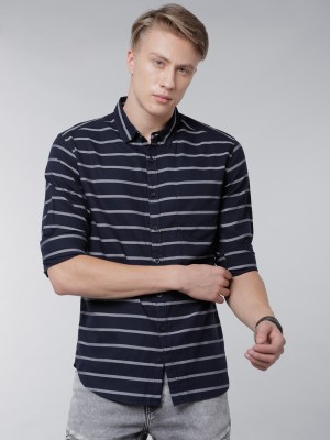 HIGHLANDER Men Striped Casual Blue Shirt