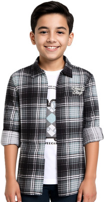 CAVIO Boys Checkered Casual Grey Shirt