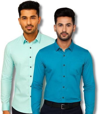 ClothTheory Men Solid Casual Light Blue, Blue Shirt(Pack of 2)