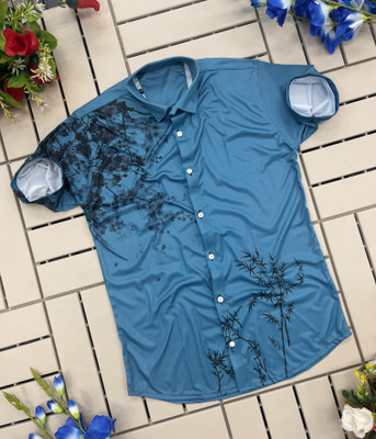 FABDACK Men Floral Print Casual White Shirt