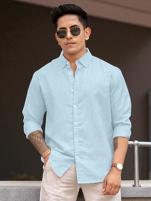 Yanthi Store Men Solid Casual Light Blue Shirt