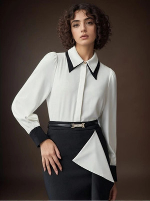 Buscott Women Solid Formal White Shirt