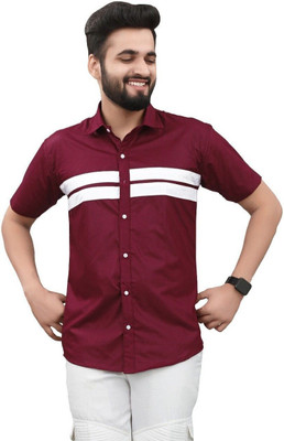 GAZZY CREATION Men Striped Casual Maroon Shirt