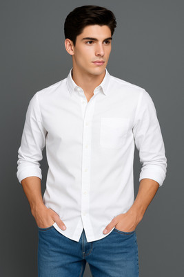 VC Fashion Men Solid Casual White Shirt